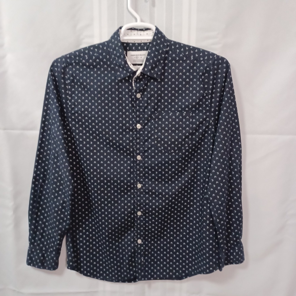 Paperdenim&cloth Button Down Mens M Navy Geometric Arrow Stretch Slim DW920BHH9N